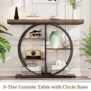 5-Tier Industrial Console Table with Storage Shelves