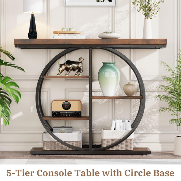 5-Tier Industrial Console Table with Storage Shelves