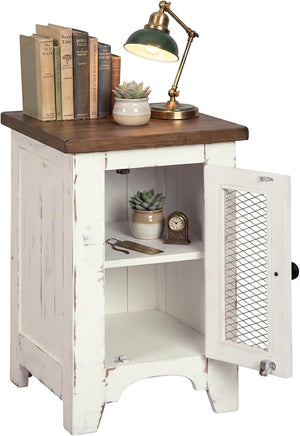 Rustic Farmhouse Chair Side End Table with Cabinet Door