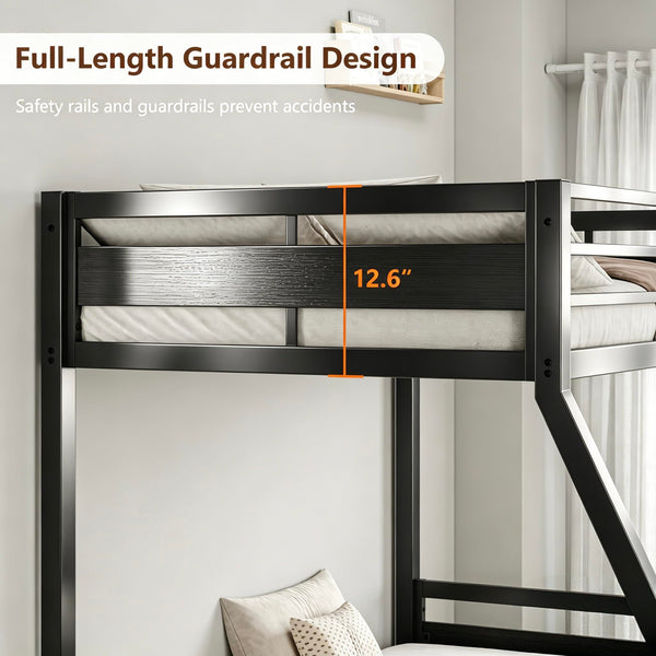 Metal Bunk Bed Twin over Full with Full-Length Guardrail