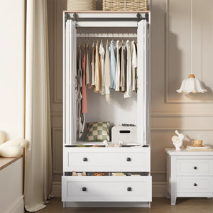 Farmhouse Wardrobe Armoire with Sliding Barn Doors & Drawers