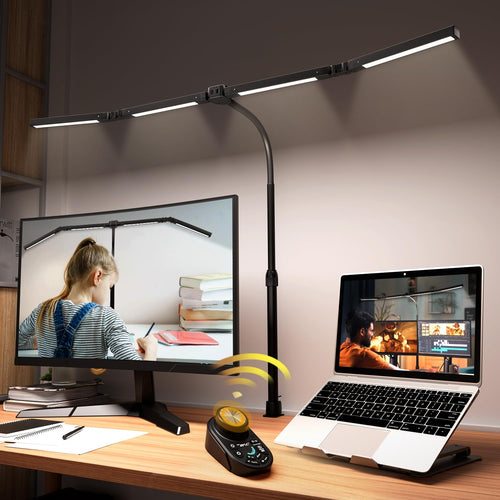 4-Head Adjustable LED Desk Lamp with Clamp & Remote Control