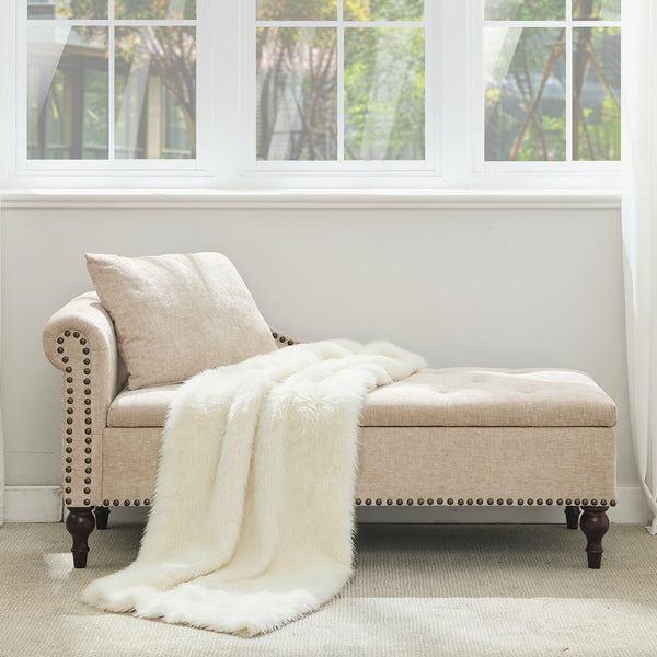 56.6" Wide Indoor Chaise Lounge with Storage & Left Armrest