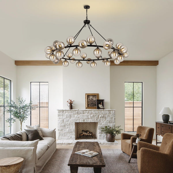 59-Inch Wagon Wheel Chandelier – 36-Light Farmhouse Pendant for High Ceilings