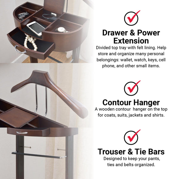 Men's Valet Stand with Drawer, Hanger, Tray & Shoe Rack