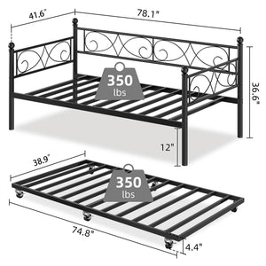 Twin Daybed with Trundle - Metal Bed Frame with Storage
