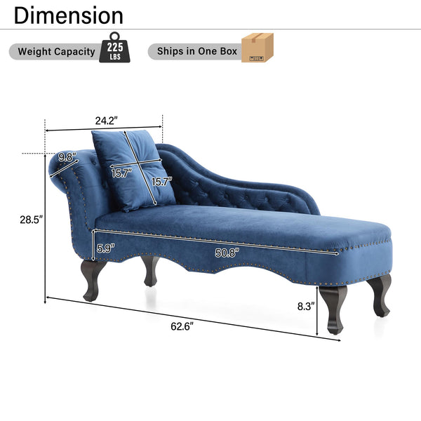 Mid-Century Velvet Chaise Lounge with Scrolled Backrest