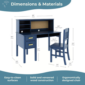 Kids Desk and Chair Set with Hutch and Storage