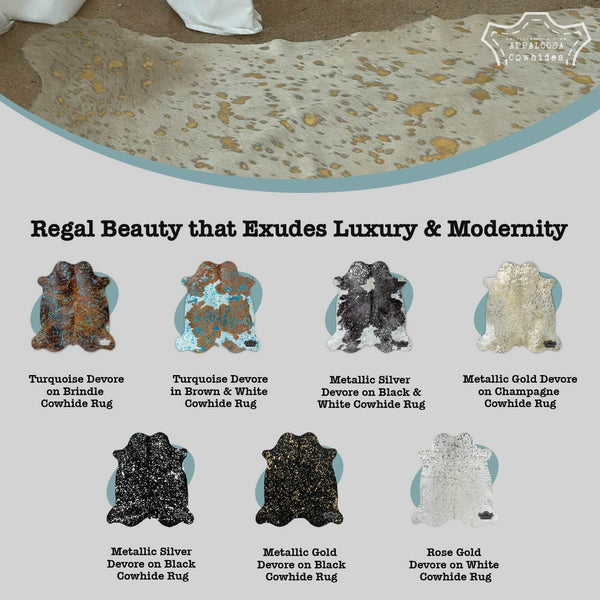 Genuine Cowhide Rug – Metallic Gold Devore on Champagne 6'x7'