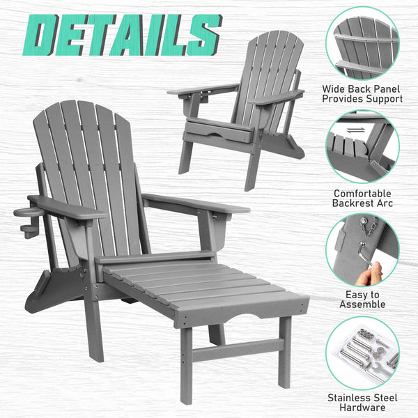 Adjustable Folding Adirondack Chair with Ottoman & Cup Holder