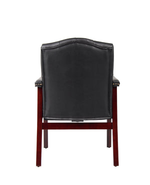 Traditional Vinyl Guest Chair with Mahogany Wood Base