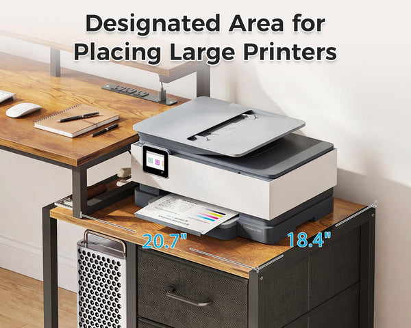 56-Inch Computer Desk with Printer Shelf, Drawers & USB Power Outlet