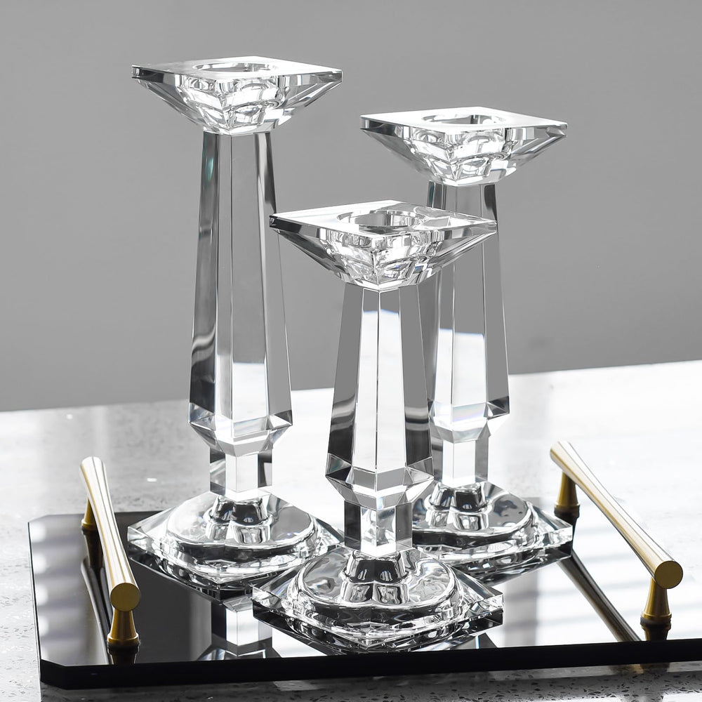 Crystal Candelabra Set — Dual-Purpose Pillar & Taper Candle Holder