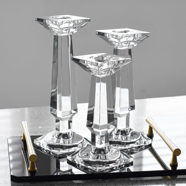 Crystal Candelabra Set — Dual-Purpose Pillar & Taper Candle Holder