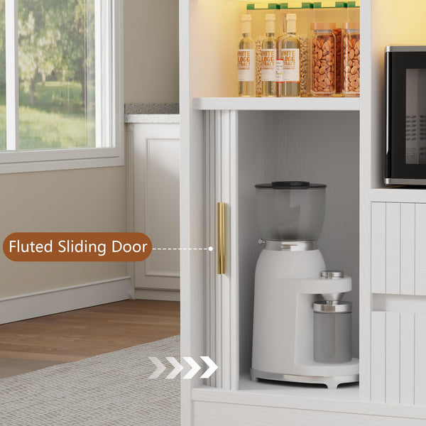 Rolling Kitchen Island with Storage, Power Outlet & LED Light