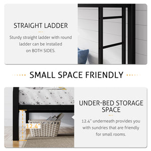 Twin Over Full Metal Bunk Bed with Ladder and Guardrail