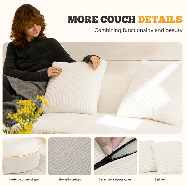Oversized Modular Curved Sectional Sofa – Corduroy, No Assembly Required