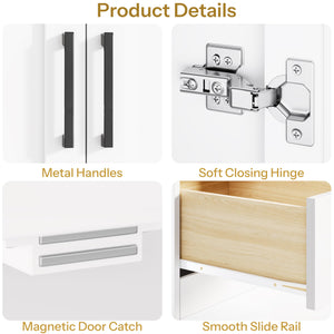 Double Door Wardrobe Closet with Drawers & Open Shelves