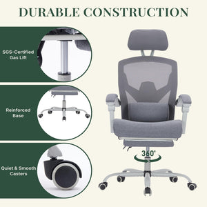 Ergonomic Office Chair with Footrest & Reclining Mesh Back