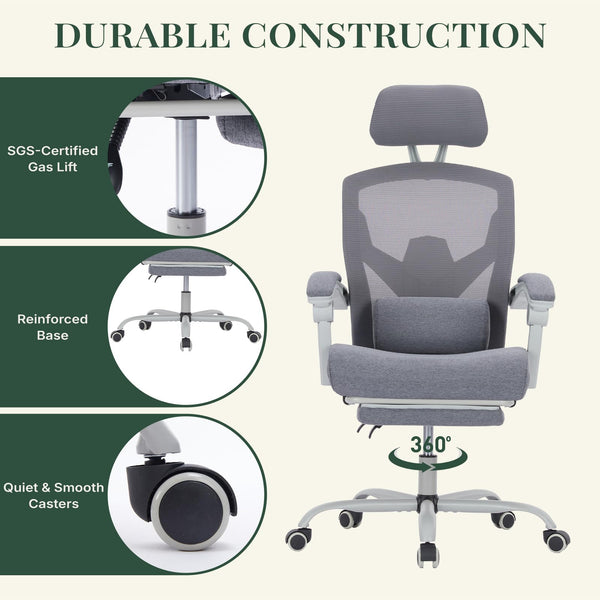 Ergonomic Office Chair with Footrest & Reclining Mesh Back