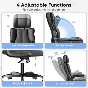 Ergonomic High-Back PU Leather Office Chair with Adjustable Headrest & Flip-Up Arms