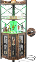 Corner Bar Cabinet with Power Outlet & LED Lights – 5-Tier Wine & Liquor Storage