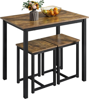 3-Piece Industrial Dining Table Set with 2 Stools