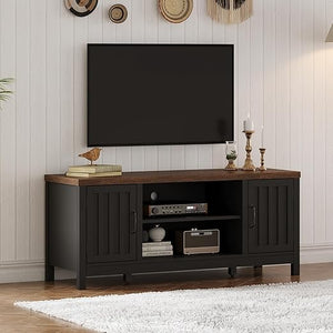 54" Farmhouse TV Stand with Storage Cabinets & Fluted Doors