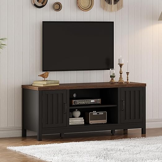 54" Farmhouse TV Stand with Storage Cabinets & Fluted Doors