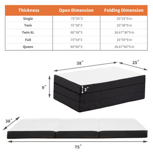 Tri-Fold Memory Foam Mattress – Full Size Foldable Floor Mat