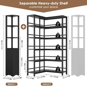 L-Shaped Corner Bookshelf with Cabinet, 6-Tier