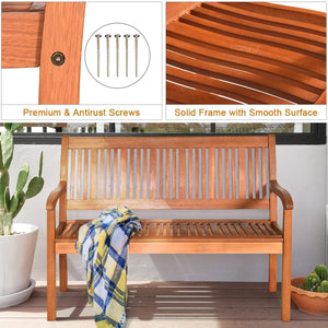 50" Solid Wood Outdoor Bench with Backrest & Armrests