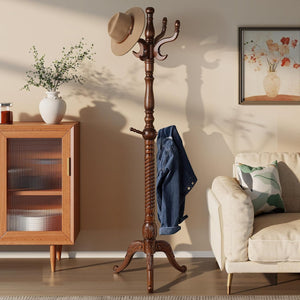 Wooden Coat Rack Freestanding with 8 Hooks