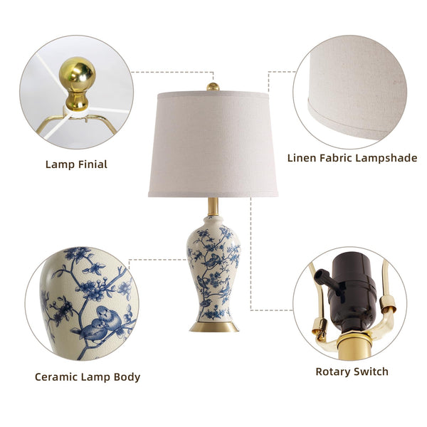 Chinoiserie Ceramic Table Lamp Set of 2 with LED Bulbs