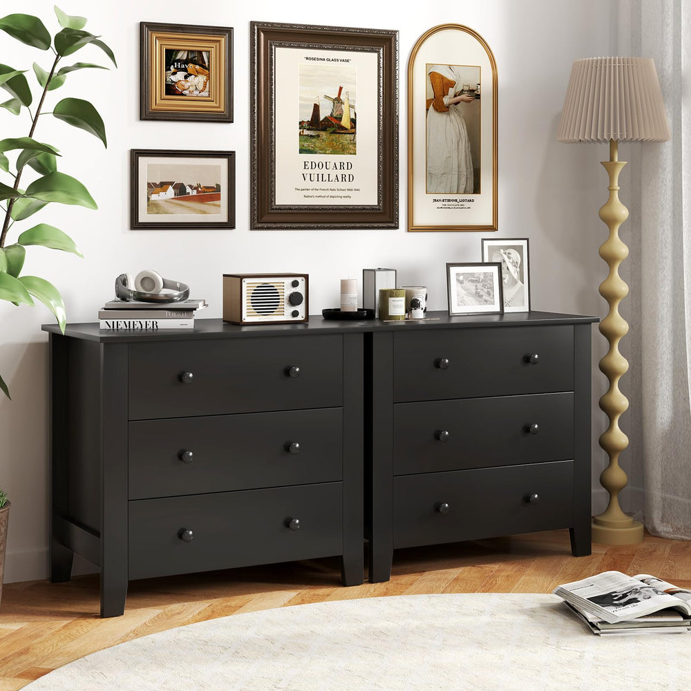 Giantex Small 3-Drawer Dresser for Bedroom - 28.5” x 18” x 26” Wide Chest of Drawers, Modern Large Nightstand, Storage Cabinet, Closet Storage Organizer for Living Room, Hallway (Black)