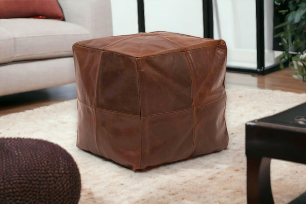 Square Leather Moroccan Pouf – Unstuffed Ottoman Footstool