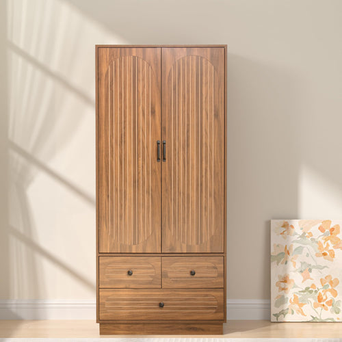 Armoire Wardrobe Closet with Drawers, Hanging Rod & Shelves
