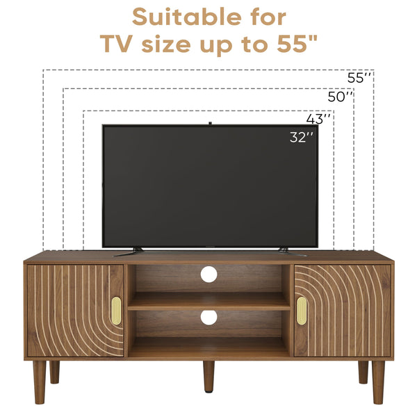 47.2-Inch Walnut TV Stand with Line Groove Design & Storage