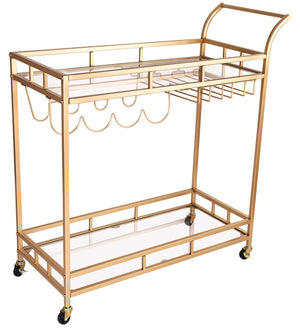 Gold 2-Tier Bar Cart with Wheels