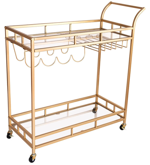 Gold 2-Tier Bar Cart with Wheels