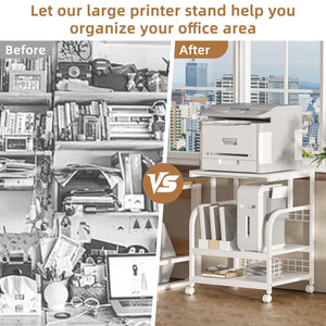 3-Tier Rolling Printer Stand with Storage Shelves