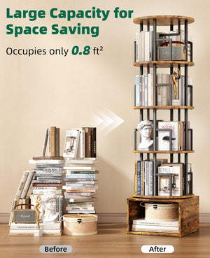 5-Tier Rotating Bookshelf with Storage Cabinet