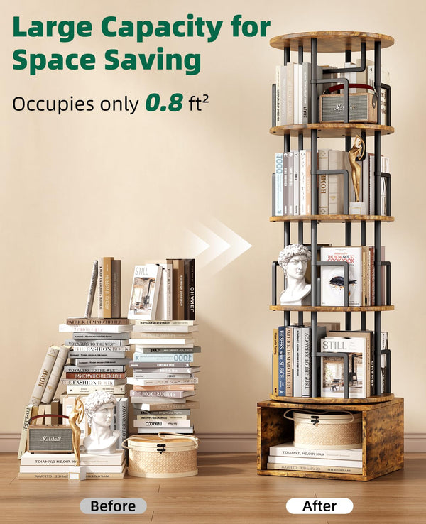 5-Tier Rotating Bookshelf with Storage Cabinet