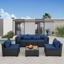 6-Piece All-Weather Wicker Patio Sectional Set with Glass Table