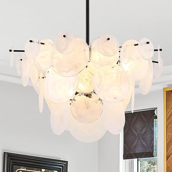28-Inch Modern Glass Chandelier – 3-Tier Pendant Light Fixture