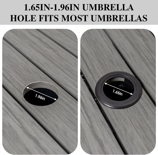 Wicker Patio Side Table with Umbrella Hole and Weight Bags