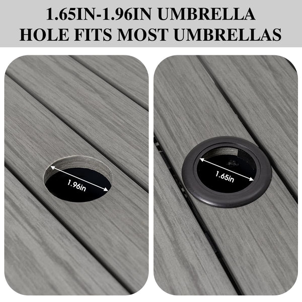 Wicker Patio Side Table with Umbrella Hole and Weight Bags