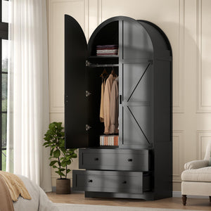 Armoire Wardrobe Closet with 2 Drawers & Hanging Rod