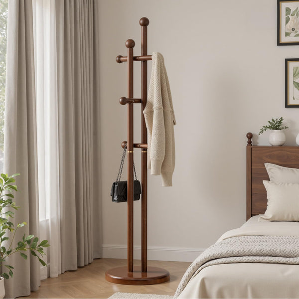Freestanding Wooden Coat Rack Tree