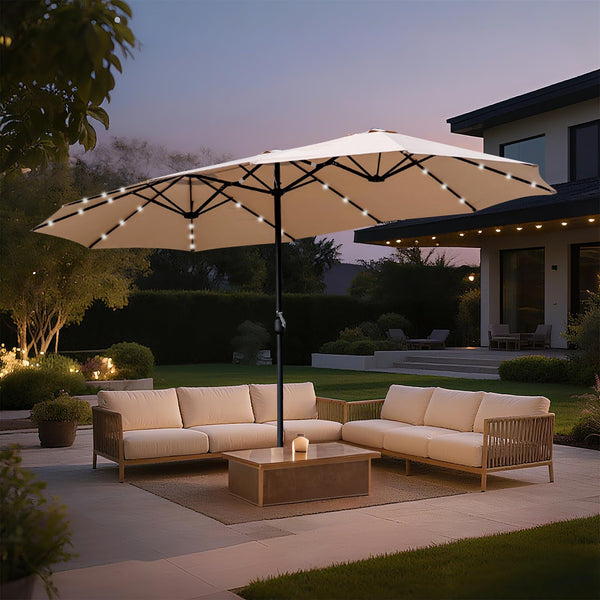 15ft Solar LED Patio Umbrella with Base